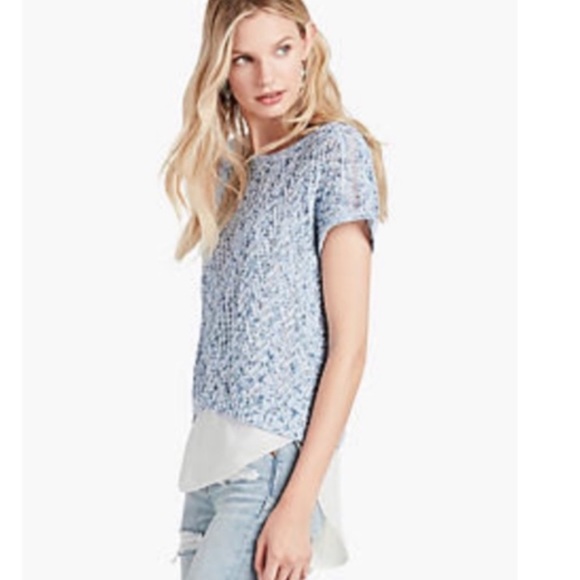 LUCKY BRAND MARLED STITCH POPOVER SWEATER DOUBLE LAYER SPLIT BACK - Picture 2 of 3